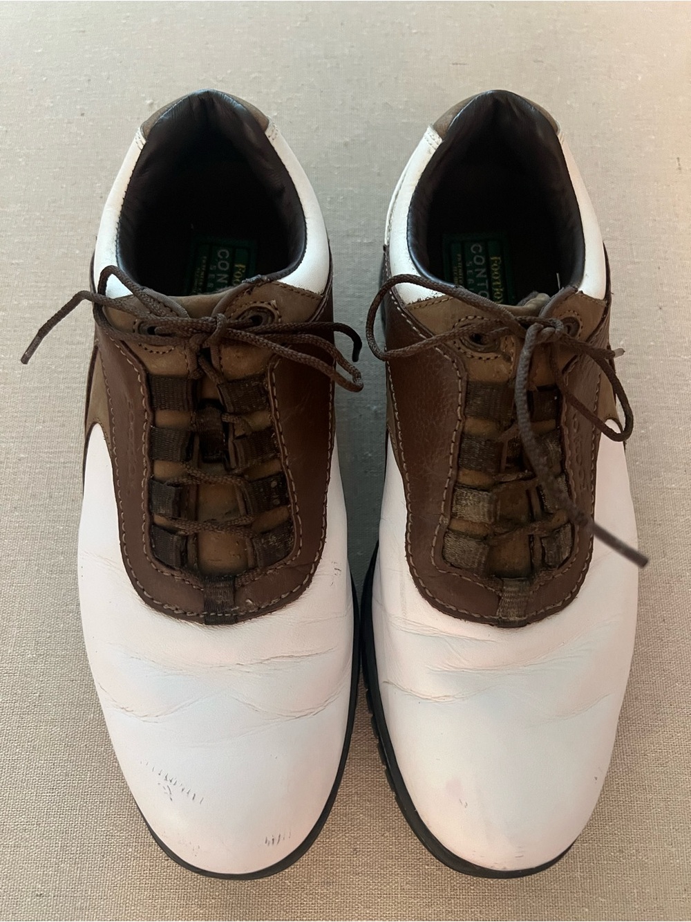 Footjoy Men’s pre-owned Contour Series White and Brown Golf Shoes Size 8